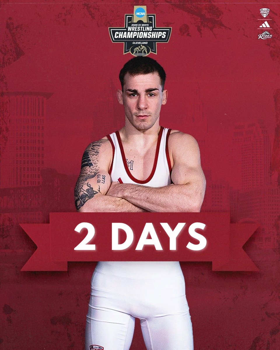 2 Days until Eli Griffin from Tulsa, Oklahoma caps off his graduate year with a trip back to the NCAA Championship. Eli is currently 26-7 on the year and just finished 2nd at the MAC Championship. Eli enters the tournament as the 15th seed at 141 pounds and will face #18 Carter