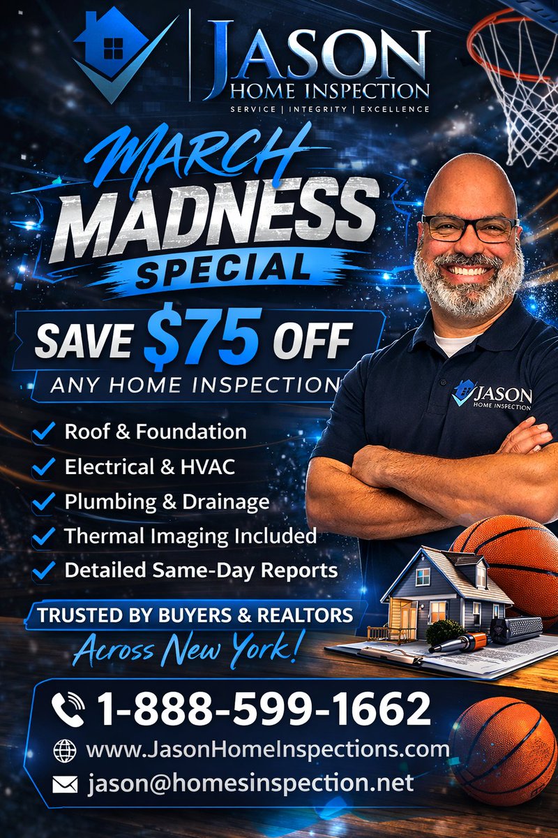 JEscoabar's tweet image. 🏀 March Madness Sale! Secure your home with a comprehensive inspection from Jason Home Inspection. Fast turnaround, clear reports, and expert advice—now at a special rate for a limited time. Book today and make your move with confidence! #HomeInspection #MarchMadness