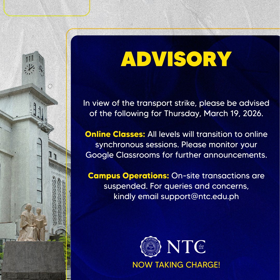 NTCManila's tweet photo. In view of the transport strike, please be advised of the following for Thursday, March 19, 2026. https://t.co/d6Pkf2eTLr