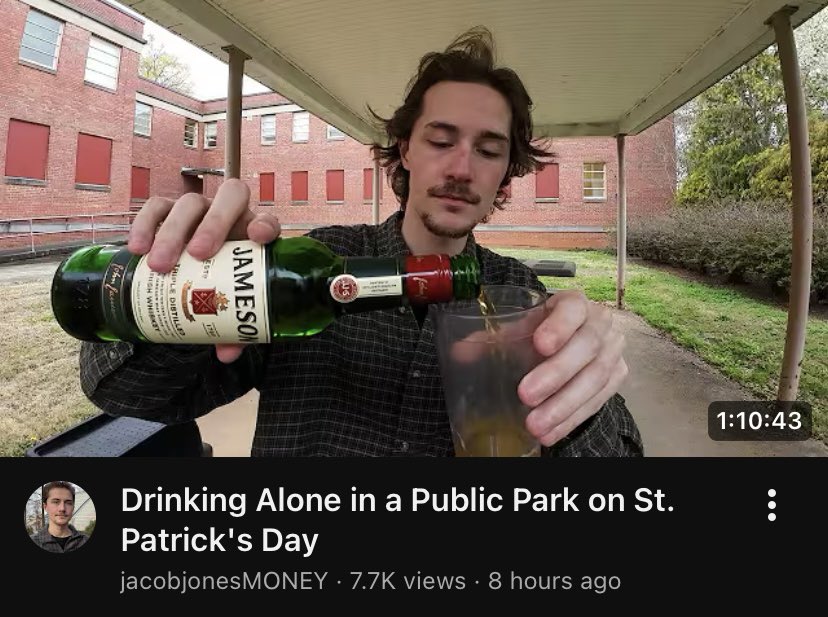 jacobfuknjones's tweet image. Drinking Alone in a Public Park on St. Patrick's Day