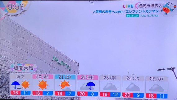 こちらは本日のパピオの空と週間天気になります👮🏻
日曜の最高気温😳😳😳😳