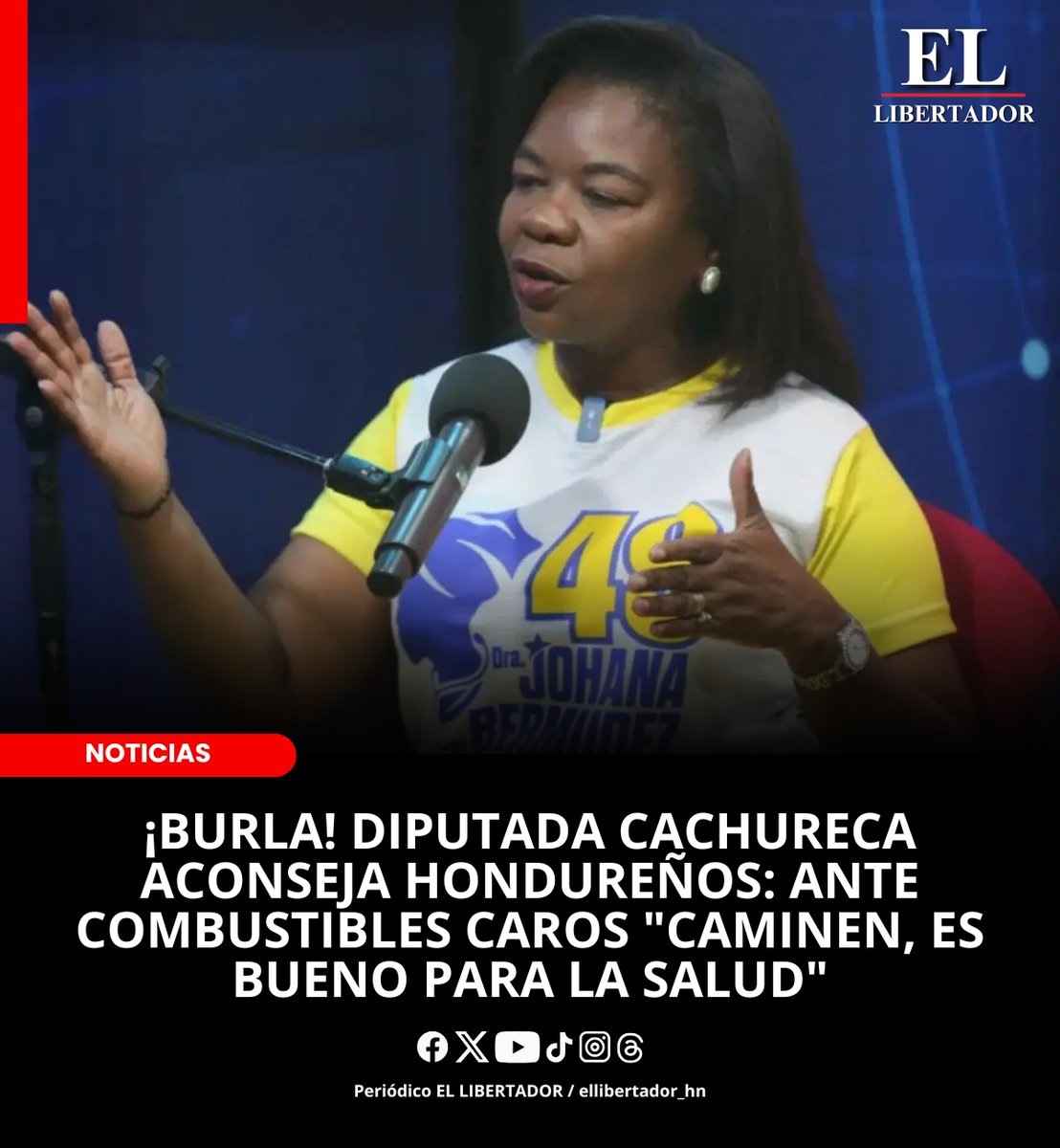 ¡BURLA! DIPUTADA CACHURECA ACONSEJA HONDUREÑOS: ANTE COMBUSTIBLES CAROS "CAMINEN, ES BUENO PARA LA SALUD"

La diputada nacionalista, Johana Bermúdez, pidió a la población hondureña ser comprensibles ante el alza de combustibles registrados en las últimas semanas. La congresista,