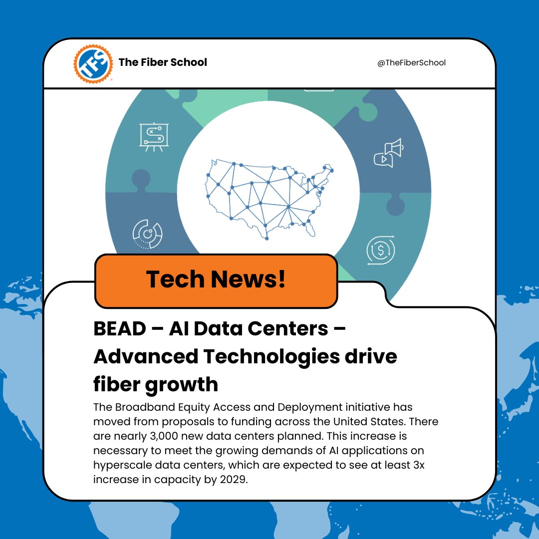 The Fiber School offers training for all users. If you need to install fiber to homes or businesses, local, metro, or long haul or hyperscale data centers we have the exact training you need. Learn more at hubs.ly/Q046Vlxc0
#BEAD #ai #Datacenters