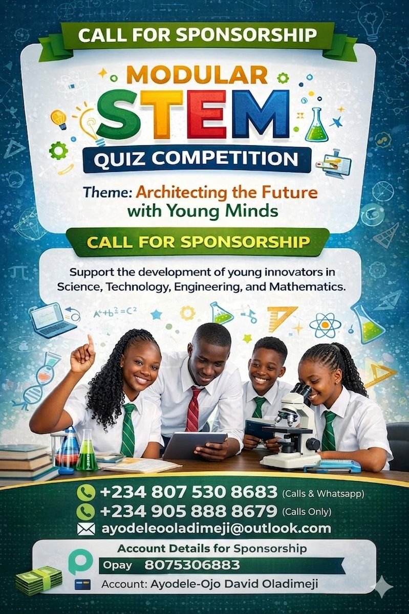 ajanlekoks's tweet photo. Day 2 of posting this till domone notices!!!
​We're trying to build the next generation of Einsteins and Elon Musks, but we can’t do it on vibes alone! 🧬🧪
​Please don't let my friend's hard work go to waste—come through and support the Modular STEM Quiz Competition. https://t.co/smiNxtOC5Z