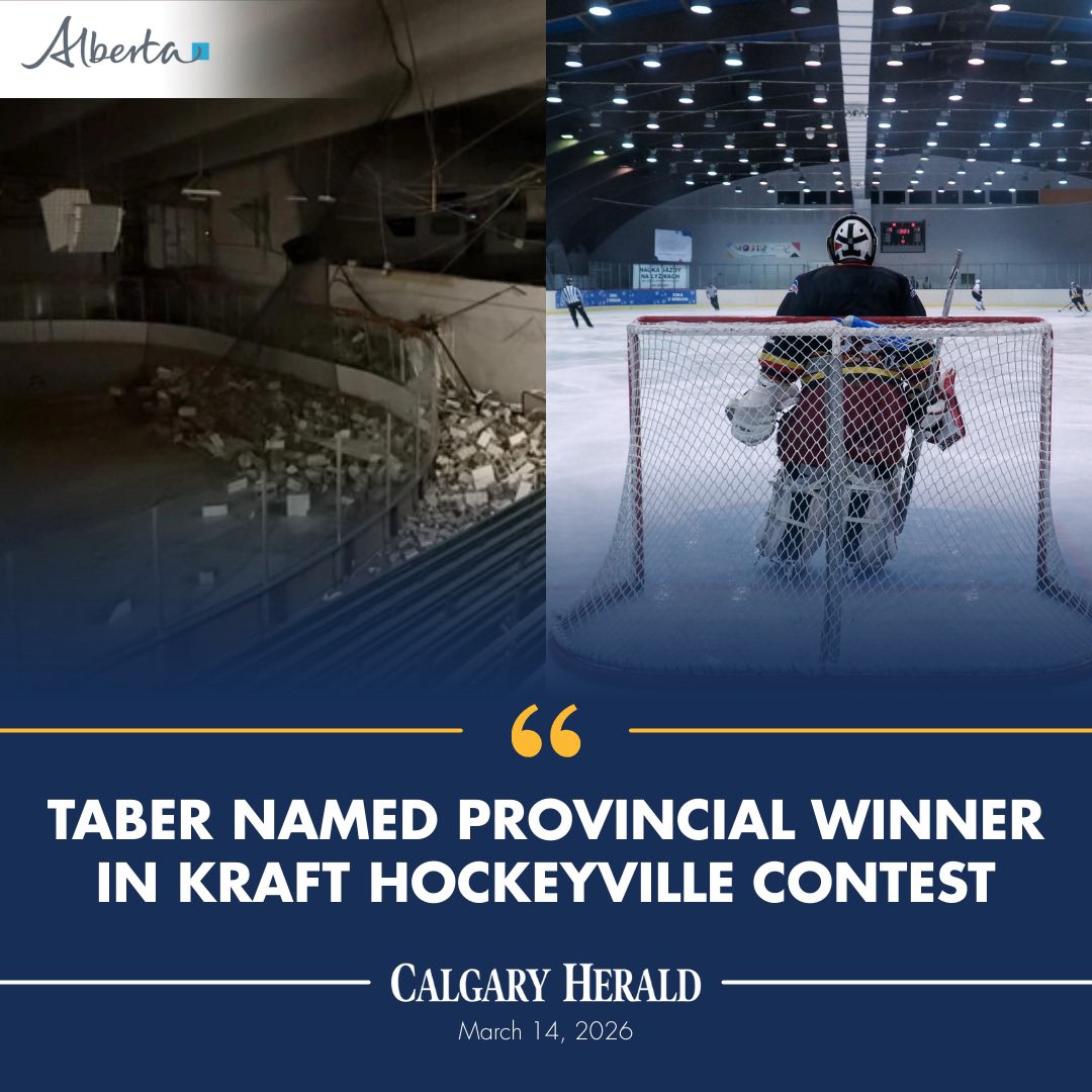 ABDanielleSmith's tweet photo. After the recent explosion at Taber’s arena disrupted the season for more than 250 minor hockey players, it is wonderful to see the town chosen as Alberta’s winner in the Hockeyville contest. Upgrades are now on the way for this community rink and for the families who rely on it.

Read full story: https://t.co/Bfr7ypsVnD