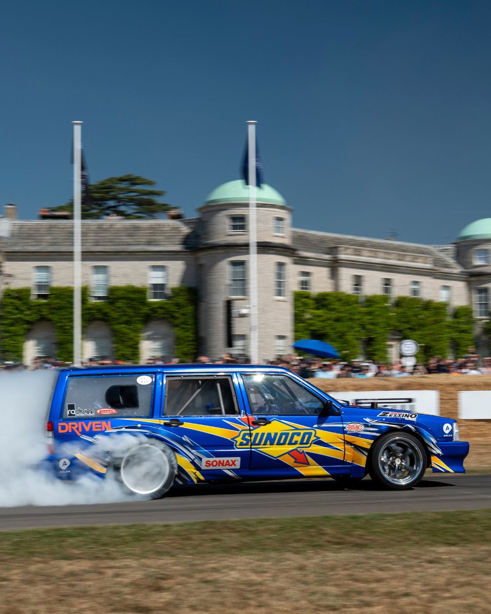 fosgoodwood's tweet image. This #Volvo 740 may have sent many, many tyres to heaven but it was one of the coolest #drift cars we saw at #FOS 2025. The family estate turned triple-rotor monster tickled a lot of eardrums over the event weekend with Axel Hildebrand at the wheel, making sure everyone in West