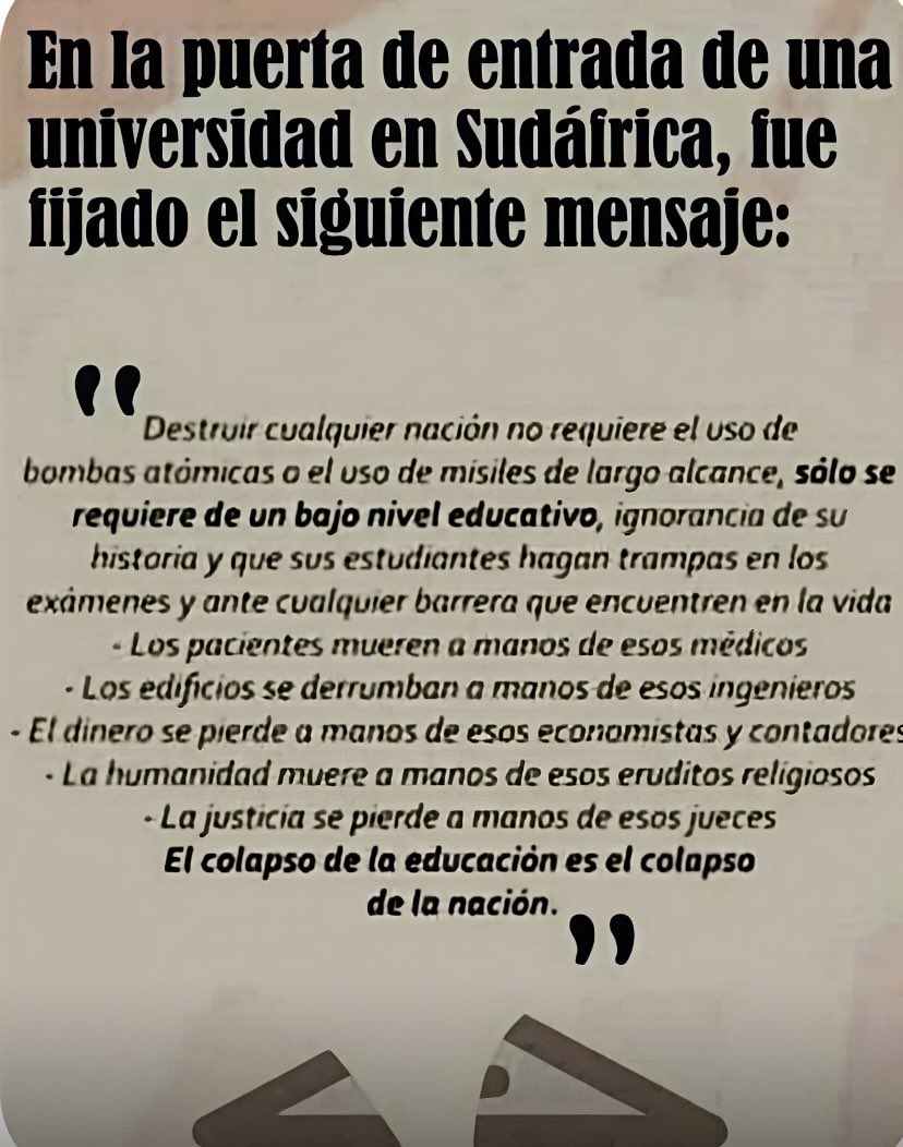 📌 Yo fijaría este mensaje en todas las partes que pueda.., “porque el colapso de la educación es el colapso de la nación”
