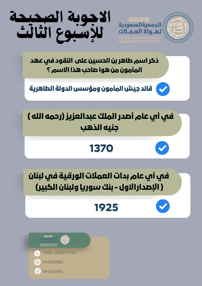 أسماء الأعضاء الفائزين بمسابقة رمضان للأسبوع الثالث ضمن أنشطة #الجمعية_السعودية_لهواة_العملات 
المركز الأول الأستاذ عمر العتيبي 
المركز الثاني  الأستاذ فارس فدعق 
مبروك