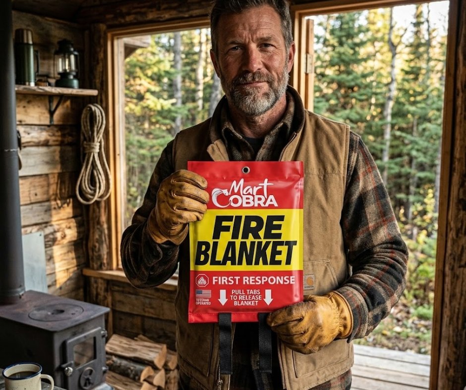Off-grid peace of mind starts with being prepared.

When you're miles from a fire station, the Mart Cobra Fire Blanket is your first line of defense. Pull the tabs, smother the flames, zero mess.