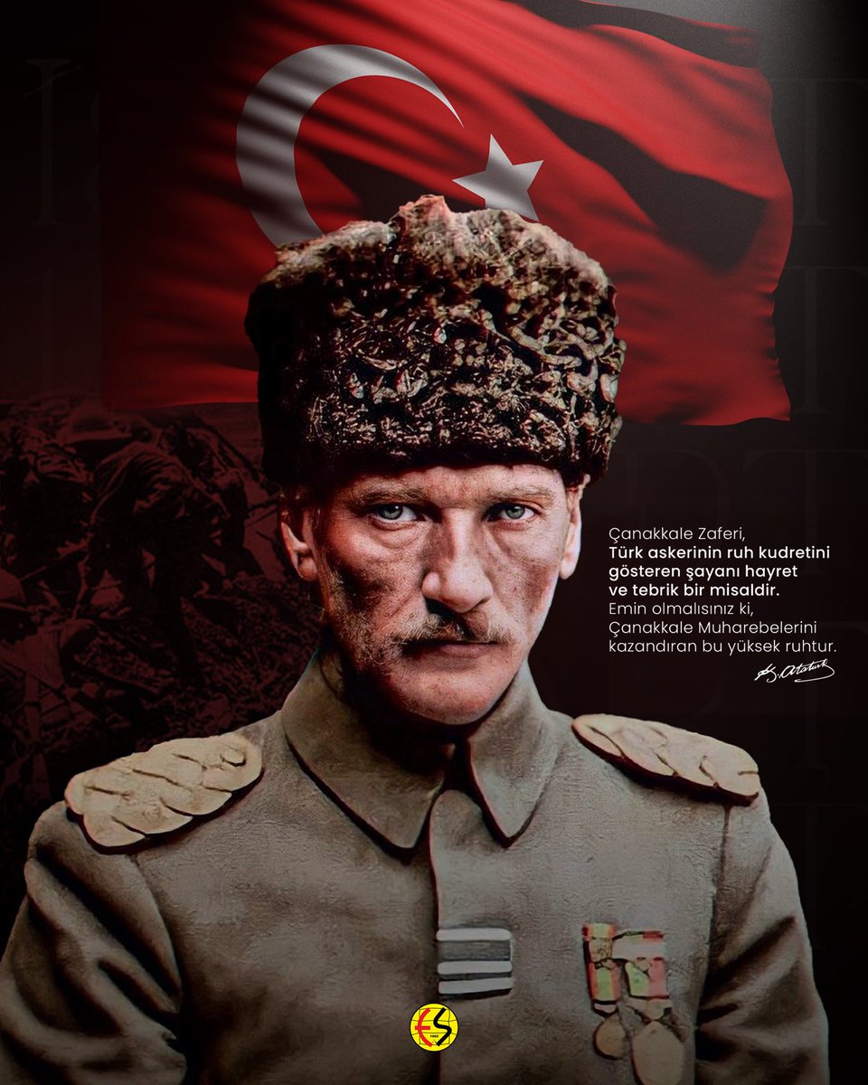 Eskisehirspor's tweet photo. "Çanakkale Zaferi, vatanseverlik, fedakârlık, cesaret gibi yüksek faziletlerin kahramanca sergilendiği bir destandır."

18 Mart Çanakkale Zaferi ve Şehitleri Anma Gününde, Başkomutan Mustafa Kemal Atatürk ve silah arkadaşlarını rahmetle anıyoruz. 🇹🇷 https://t.co/w5qMzociwV