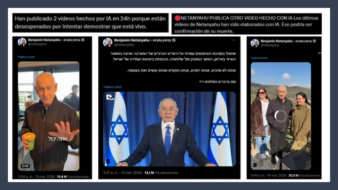 Chequeado's tweet photo. [NUEVO] ¿Qué sabemos de las teorías conspirativas que especulan con la muerte de Netanyahu por supuestos videos hechos con IA?

🔘 En los últimos días circularon varios videos del primer ministro israelí, que según usuarios habrían sido generados con IA para ocultar que Netanyahu "falleció" en los ataques iraníes.

🔘 Consultados por Newtral, desde el Departamento de Prensa Extranjera del Gobierno de Israel calificaron el tema de “sinsentido”, aunque no brindaron detalles o aclaraciones adicionales.