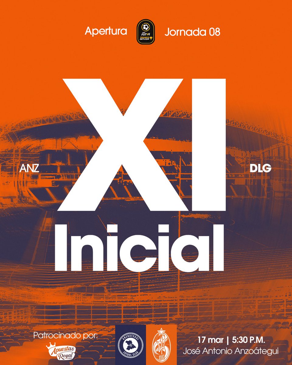 DvoLaGuaira's tweet photo. 📋 Alineación naranja contra @Anzoategui_FC.

A las 5:30 p.m. será el pitazo inicial. 🤺

#️⃣: Jornada 8 - Torneo Clausura 2026.
📺: Canal de YouTube de la @LigaFUTVE.

#SiempreNaranja #LigaFUTVETriunfobet https://t.co/lODZtIHGa2