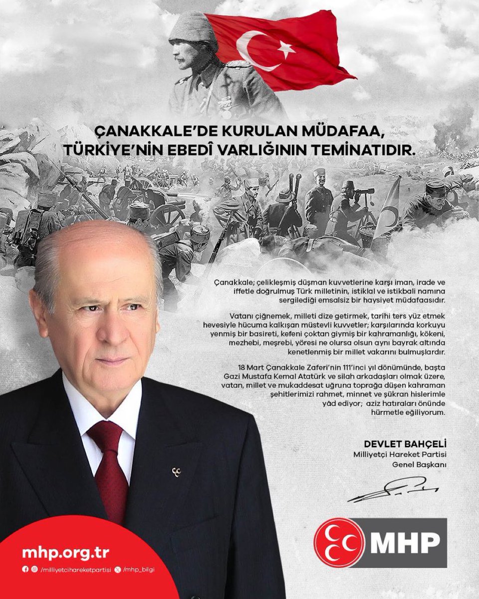 ÇANAKKALE'DE KURULAN MÜDAFAA, TÜRKİYE'NİN EBEDÎ VARLIĞININ TEMİNATIDIR.