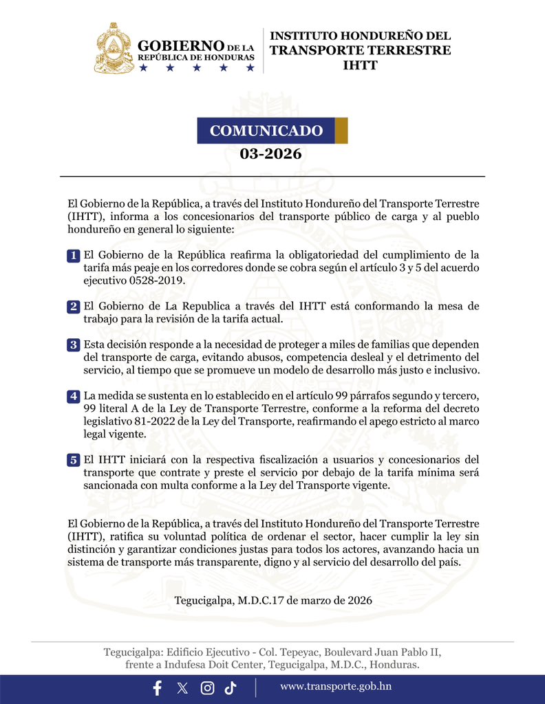 Transporte Honduras tweet media