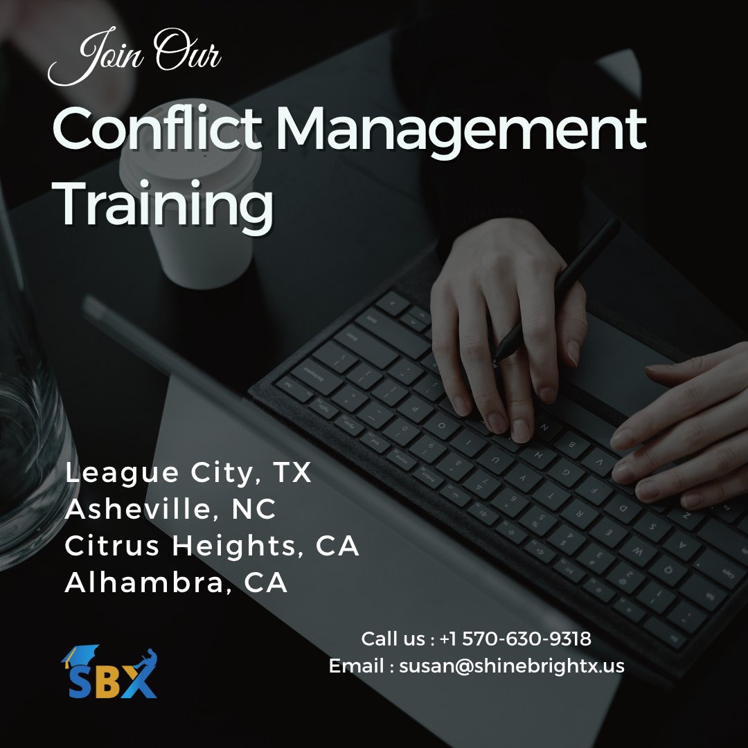 ShineBrightX's tweet image. Don’t miss the opportunity to master conflict resolution techniques and earn a professional certification.
💻 Reserve Your Spot Now: bit.ly/3Gcofss
#conflictmanagement #conflictresolution #leaguecity #texas #asheville #northcarolina #citrusheights #alhambra #california