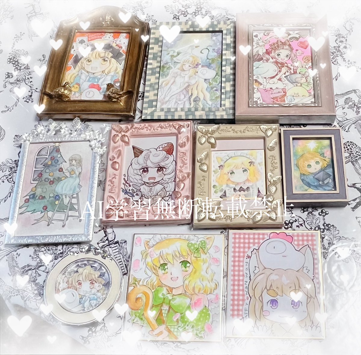 個展で飾る、可愛い
大切な所蔵作品です✨
(じゅんちゃん作品はレンタル中で
じろうさんは立体なので
またみんな改めてご紹介させて
くださいね✨)