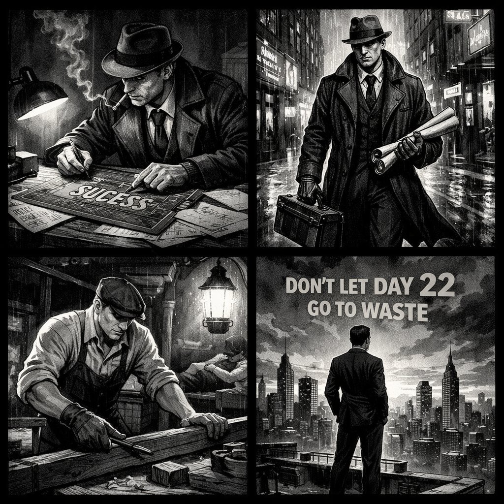 D33n_Elev8X's tweet image. 22 Energy Day isn’t for dreaming — it’s for execution. 🕶️📐

Blueprint it. Build it. Bleed for it.
While they sleep, I’m laying bricks in silence.

No shortcuts. No excuses.
The city you want? Build it yourself. 🌆

#Discipline #Build #TheBeginning