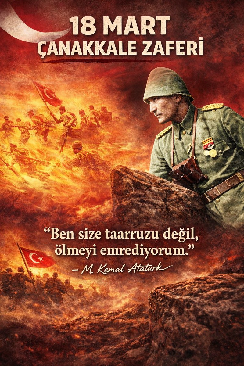 aykiri's tweet photo. Çanakkale sadece bir savaş değil, bir milletin ‘geçilmez’ iradesidir.

İnancın, fedakârlığın ve vatan sevgisinin tarihe kazındığı gündür.

Mustafa Kemal Atatürk, Conkbayırı’nda askerlerine şöyle seslenmişti:

‘Ben size taarruzu değil, ölmeyi emrediyorum.’

O gün verilen emir, bir milletin kaderini değiştirdi.

Başta Gazi Mustafa Kemal Atatürk olmak üzere, tüm şehitlerimizi rahmet ve minnetle anıyoruz.

Ruhları şad, mekanları cennet olsun.