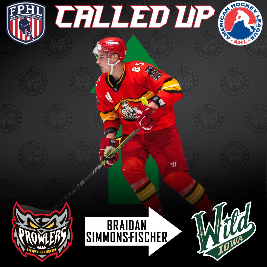 PHProwlers's tweet photo. This time last year, Braidan Simmons-Fischer came to Port Huron as a collegiate signing and now he’s in the AHL! Congratulations 🐟! #ScratchEmUp https://t.co/YpQh7AoJLa