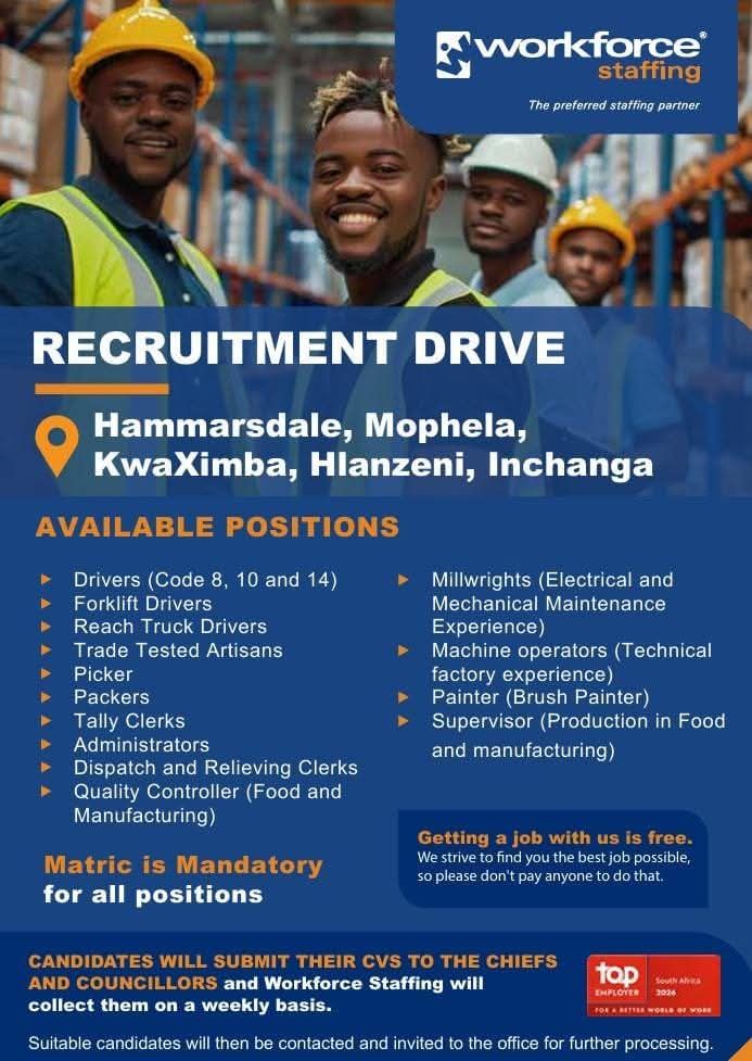 Workforce Staffing is recruiting
HCRDA member #WorkforceStaffing is running a #recruitment drive in the Outer West. Various positions are now open for applicants.
Interested candidates are invited to submit their CVs to their respective local Ward Councillor or Chief. Workforce