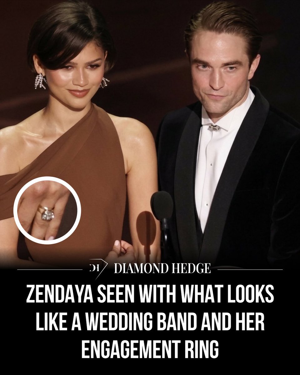 DiamondHedge's tweet image. Zendaya seen with what looks like a wedding band and her engagement ring. #zendaya #EngagementRing #weddingring #diamonds #diamondhedge 

DiamondHedge.com