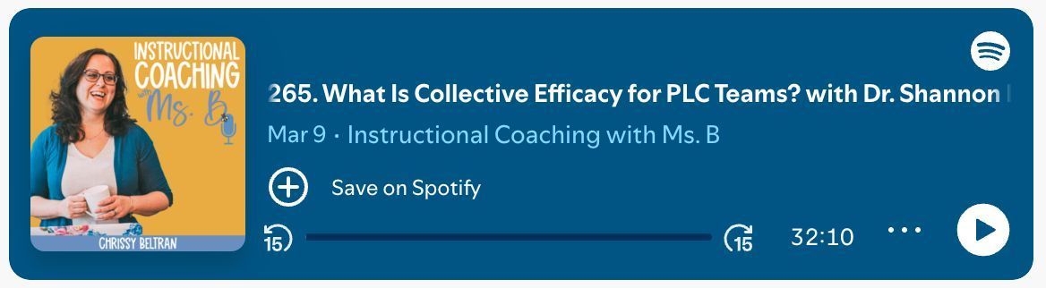 BullseyeEdu's tweet photo. Collective teacher efficacy is one of the most powerful drivers of student success.

Bullseye’s Dr. Shannon LaFargue joined Instructional Coaching with Ms. B to talk how PLC teams can build collective efficacy &amp; strengthen instruction.

🎧 Listen here: https://t.co/WxWmC0iwoU https://t.co/zh0nsGoQdH