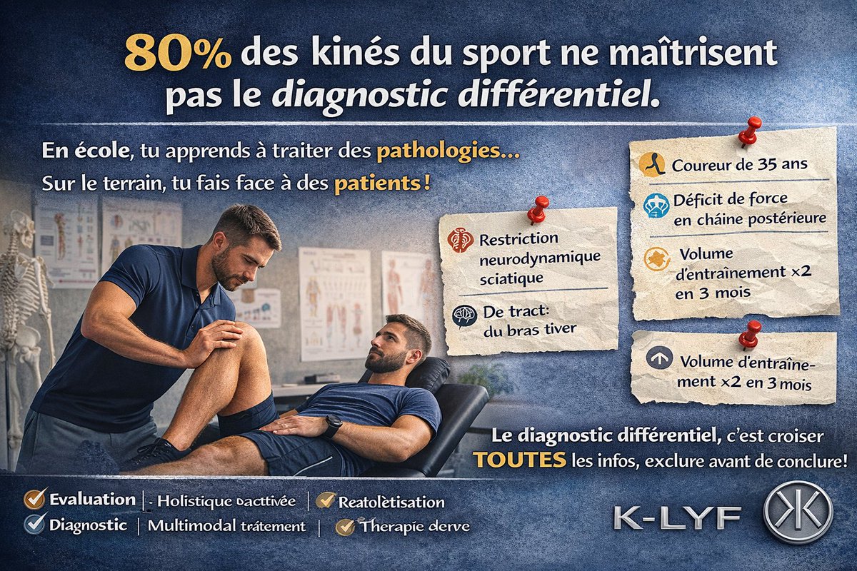 klyformation's tweet photo. 80% des kinés du sport ne maîtrisent pas le diagnostic différentiel.

Provocateur ? Voici pourquoi c'est un problème 🧵👇 https://t.co/lKHQhctDTe