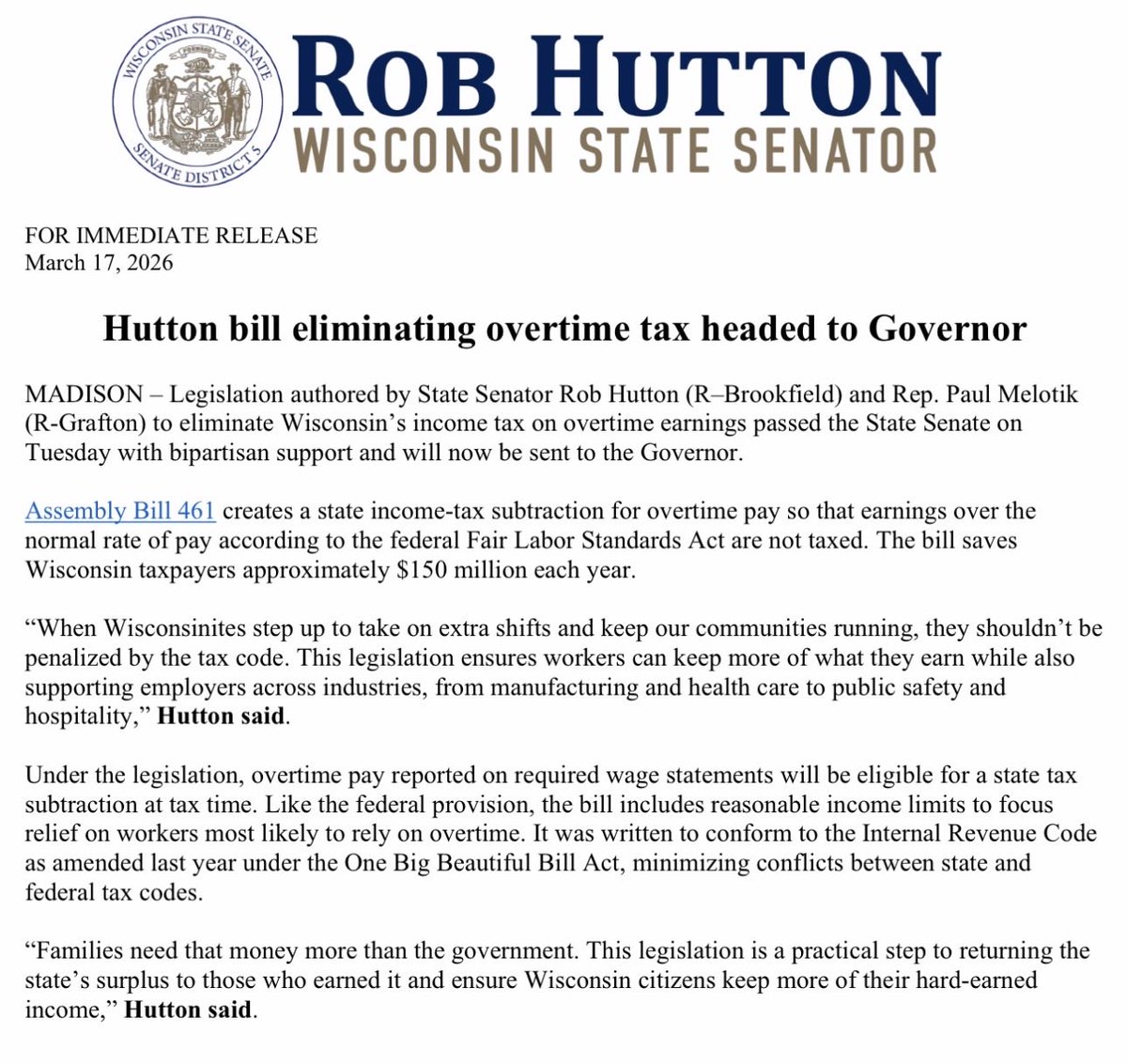 Sen. Rob Hutton tweet media