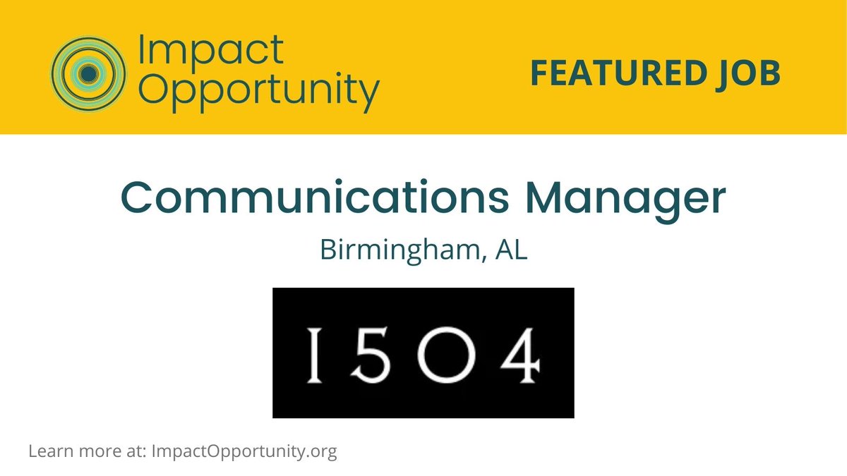 ImpactOppty's tweet photo. #ImpactOpportunity with 1504 as Communications Manager https://t.co/fD57aVRh7g
1504 is an Emmy-nominated narrative studio that integrates strategic communications with the visual arts. Our purpose is to foster a more empathetic society through story.

#Nonprofit #Hiring https://t.co/nv1Kv0jlF0