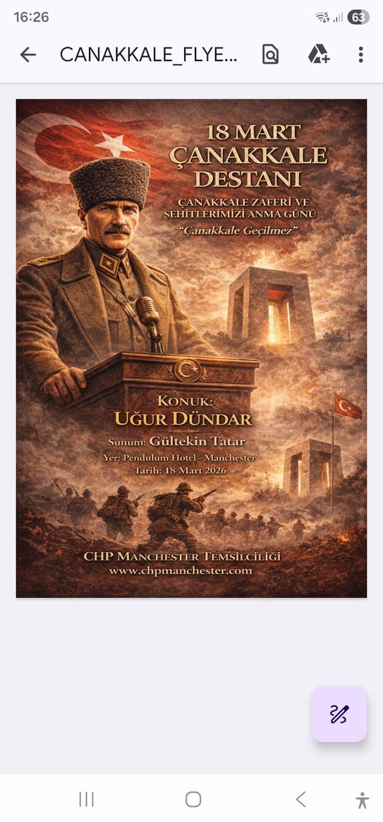 ugurdundarTV's tweet photo. Bugün İngiltere'nin Manchester kentinde, Gazi Mustafa Kemal Atatürk başta olmak üzere tüm aziz şehitlerimizi anacağız ve muhteşem 18 Mart 1925 Deniz Zaferi'nin 111. yıldönümünü coşkuyla kutlayacağız.
Hepiniz davetlimizsiniz.
Girişler ücretsizdir. https://t.co/2RrwT0LjPF