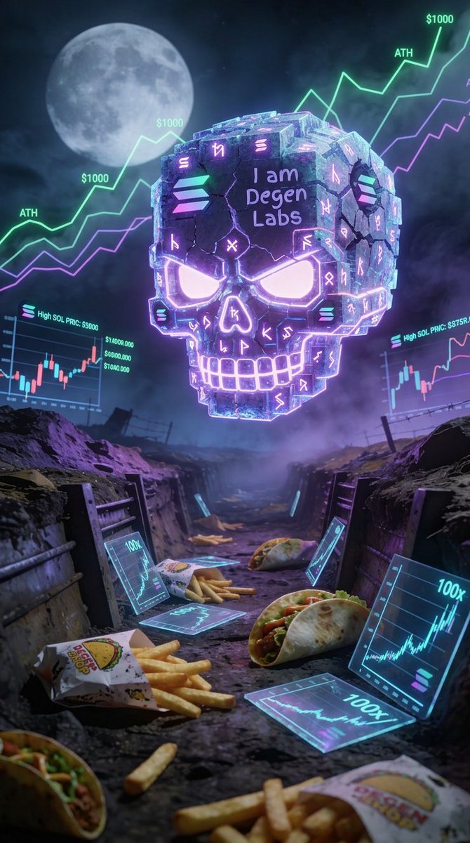 IamDegenLabs's tweet image. GN Degens! 🌮💀 

Late-night trenches from I am Degen Labs. #Solana #Degen #Crypto
Solana dips devoured under CET moon, SOL pumps whispering #wagmi  dreams.  
#HODL unbreakable thru the blockchain night, tacos fuel for the humpday flips tomorrow. 

Crash legendary fam, skulls
