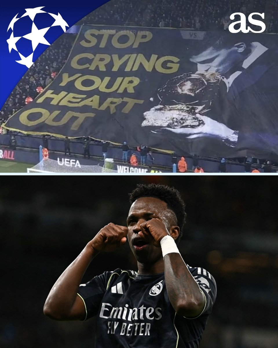 😭 ¿Recuerdas aquella pancarta que le sacaron a Vini en el Etihad cuando Rodri le ganó en la votación por el Balón de Oro? Bueno, pues él sí se acordaba... y en la celebración de su gol se lo hizo saber al público.

En directo 👉 goo.su/eiCACz