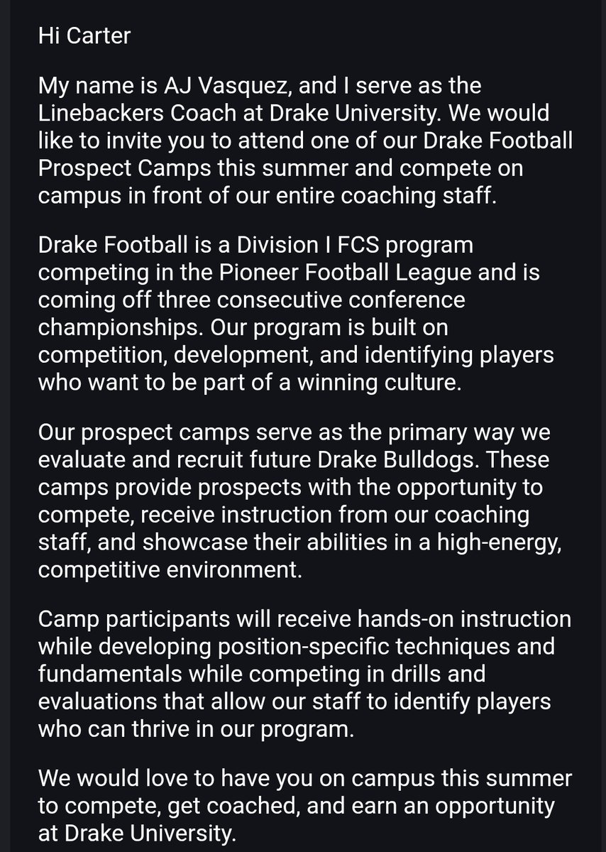 cartermays44's tweet photo. Blessed for the invite! Thank you. @Coach_VasquezAJ https://t.co/WRtnVt1xL4
