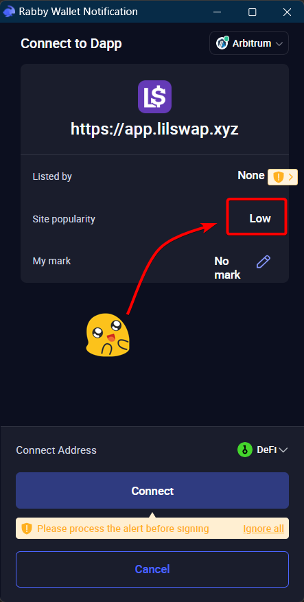 LilSwap_'s tweet photo. Big milestone for LilSwap! 🚀

We just moved from "Very Low" to "Low" popularity on @Rabby_io 🙌. Reach is expanding &amp; volume just crossed $1M! 📈

Next: @DeBankDeFi &amp; @DefiLlama listings to clear those final alerts.
The Aave swap revolution is just beginning! 🛠️⛓️ https://t.co/tiNkrixcwa