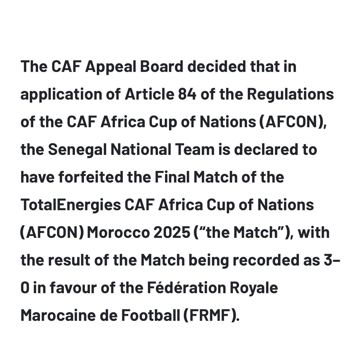skRankings's tweet photo. Morocco declared AFCON 2025 champions as CAF overturns result in the final held at the Prince Abdellah Stadium. https://t.co/eTKhXs4MOz