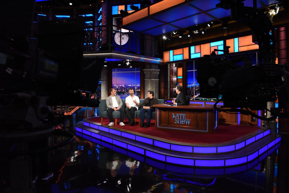 BookofMormon's tweet image. Behind-the-scenes at @ColbertLateShow with THE BOOK OF MORMON creators Trey Parker, Matt Stone, and Robert Lopez, and Broadway’s original Elder Price, Andrew Rannells.

#BookOfMormonMusical #SouthPark #Colbert #Hello15
