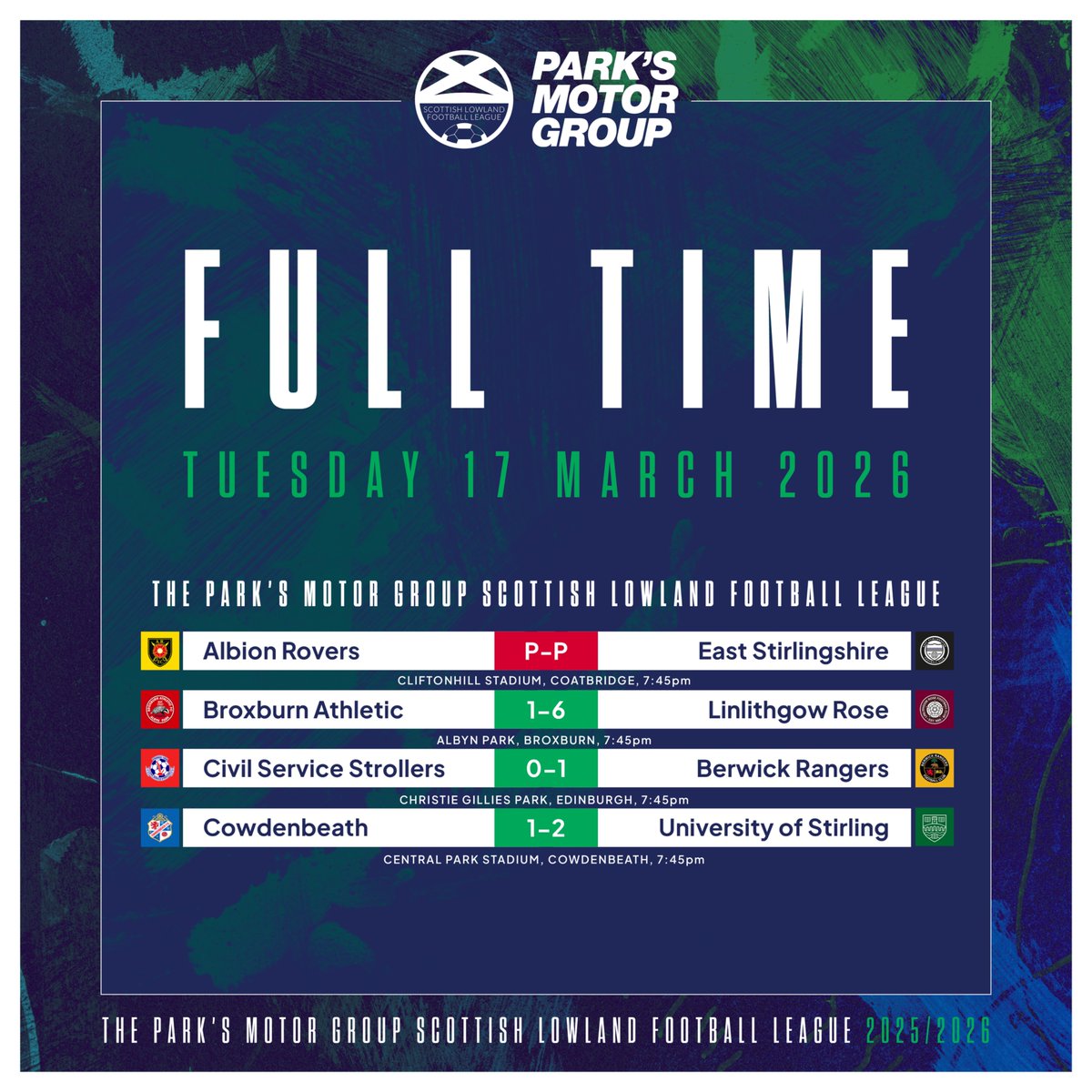 The Park’s Motor Group Scottish Lowland League tweet media