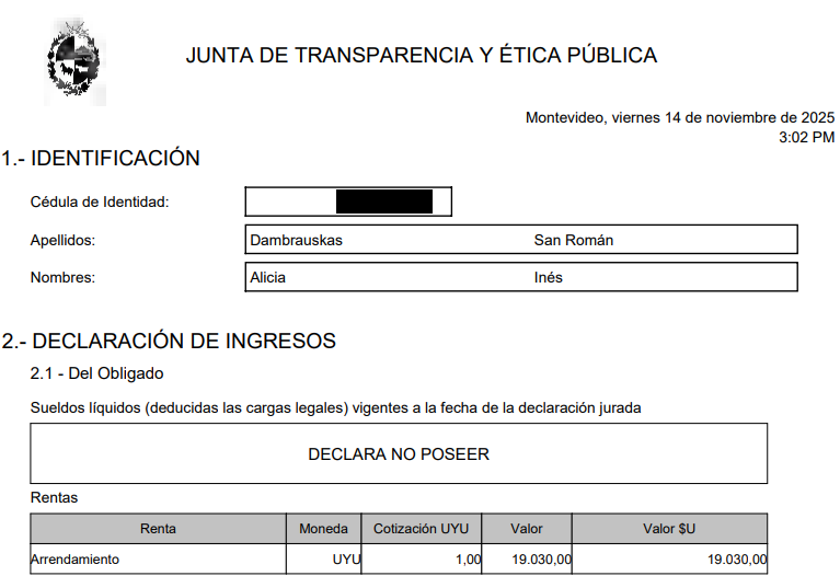 PhDenLogica's tweet photo. La esposa del senador que propone regular el mercado con una ley de alquileres para que "no hagan lo que quieran" es propietaria y arrendadora de un inmueble.

El valor declarado del inmueble es de U$S 85.000 y lo alquila por $ 19.000. https://t.co/V6O0nLmqn9