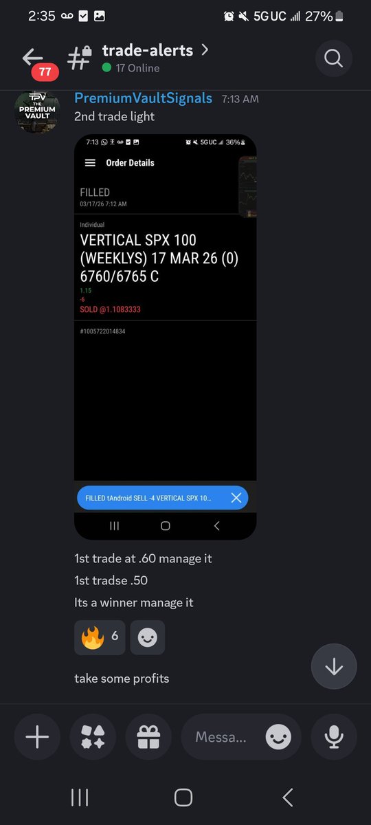 ThePremiumVault's tweet photo. 3/17/26 +$3,230 on the day. 4/4 Trades GREEN. Proof of trade alerts below. Happy GREEN DAY ☘️🍻💰
#ThePremiumVault #TheStrat #optionstrading #trading #options #stocks #investing #daytrading #finance #thetagang #stocks #stockmarket #creditspreads #SPX #Magic8Ball #m8b https://t.co/P8dBDj17DV