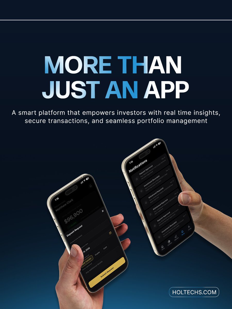 holtechs's tweet photo. Redefining investing with intelligence, security, and seamless connectivity your portfolio, empowered.

#InvestmentApp #FinTech #SmartInvesting #SecureFinance #PortfolioManagement #RealTimeData #DigitalFinance #TechInnovation #SeamlessExperience #HolisticTechnology https://t.co/ccp7pow9nU