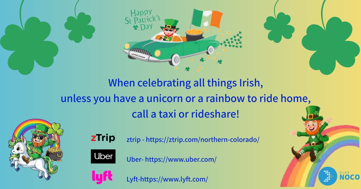 RideNoCo's tweet photo. Happy Saint Patrick's Day! Be safe out there! https://t.co/JrZxouq9xa