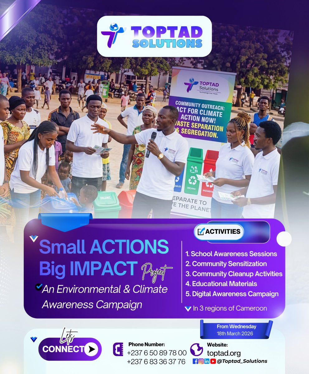 toptadsolutions's tweet photo. Every year, millions of lives are affected by pollution. Our streets are filling up with waste, our air is becoming harder to breathe, and our waters are slowly being choked.

We are excited to introduce "SMALL ACTIONS, BIG IMPACT" Environmental Awareness Campaign, an initiative https://t.co/YEr2VkJpq6