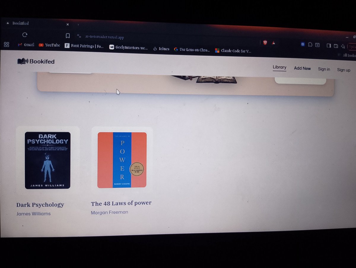 VOghuvbu's tweet image. Day 64–65 of #100DaysOfCodeAndDesigns with @SarcasticGeek4u
Big backend progress:
• Created new MongoDB cluster &amp;amp; connected to Next.js server
• Built logic to store books + content segments
• Wired creation flow to form submit
• Fetched and displayed books on homepage