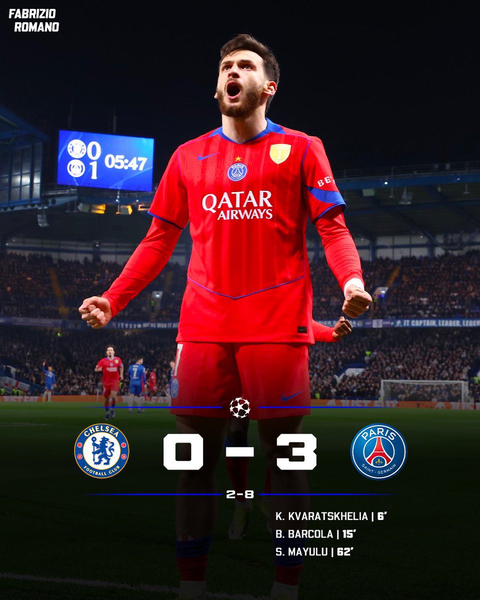 Lashayomide's tweet photo. PSG eliminate the world champion 😂 and fly to UCL quarter finals

Chelsea concede 8 goals on aggregate for the first time in their UCL history.
#CHEPSG https://t.co/DndV5Hk5Ig