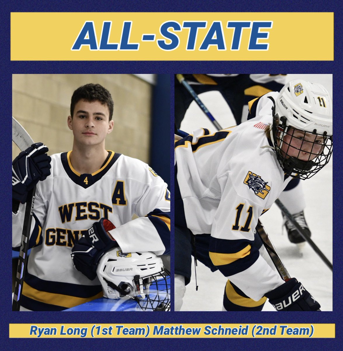 wgwildcathockey's tweet photo. Congratulations to our All-State selections Ryan Long &amp; Matthew Schneid #wildcatpride @WestGeneseeCSD https://t.co/3GrgoVQHj0