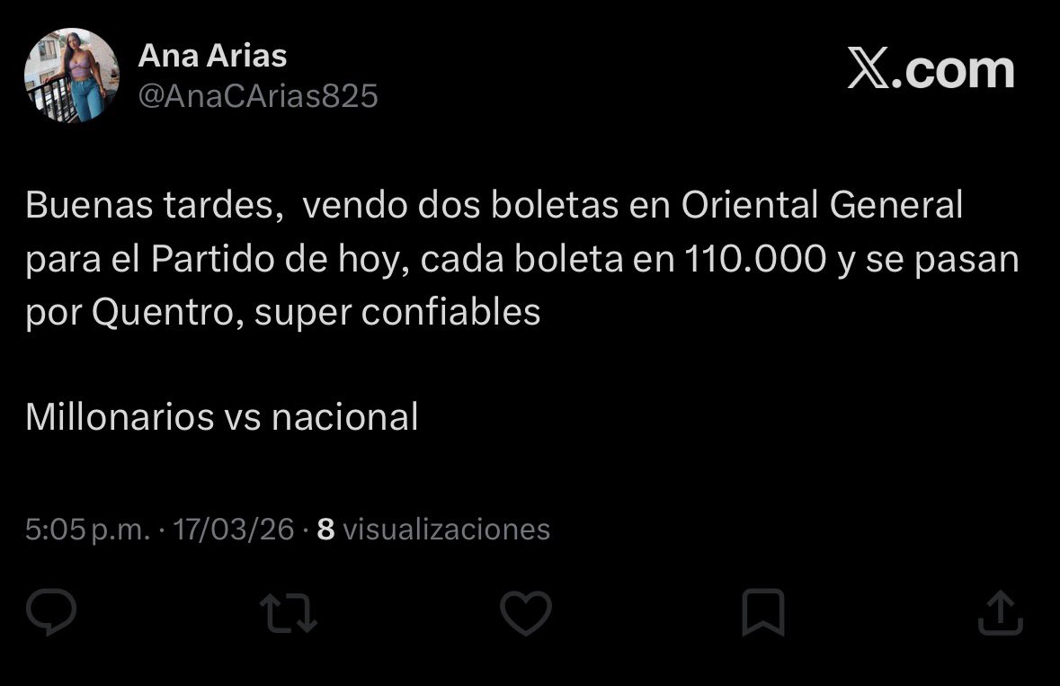EstafaBoletas's tweet photo. La que publicamos esta mañana es esta misma, ojito que es una rata no va a venderles ninguna boleta de Millonarios vs. Nacional 

#estafa #partido #hoy #campin https://t.co/UsRc5K99du