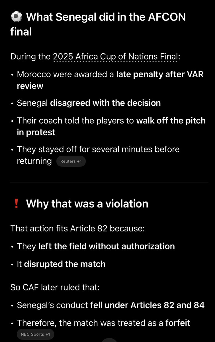 So basically this is the reason for the Senegal v Morroco Afcon saga. Fair enough