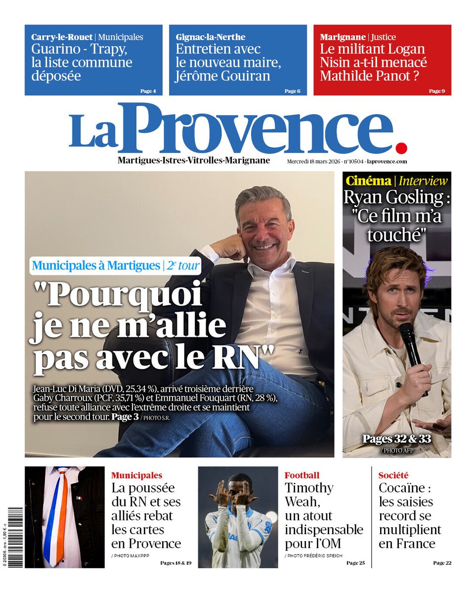 laprovence's tweet photo. Bonjour, voici les Unes de La Provence de ce mercredi 18 mars, pour les éditions du Vaucluse, de Martigues, d'Aubagne - La Ciotat et de Marseille. Bonne journée ! https://t.co/U4p249IGi4