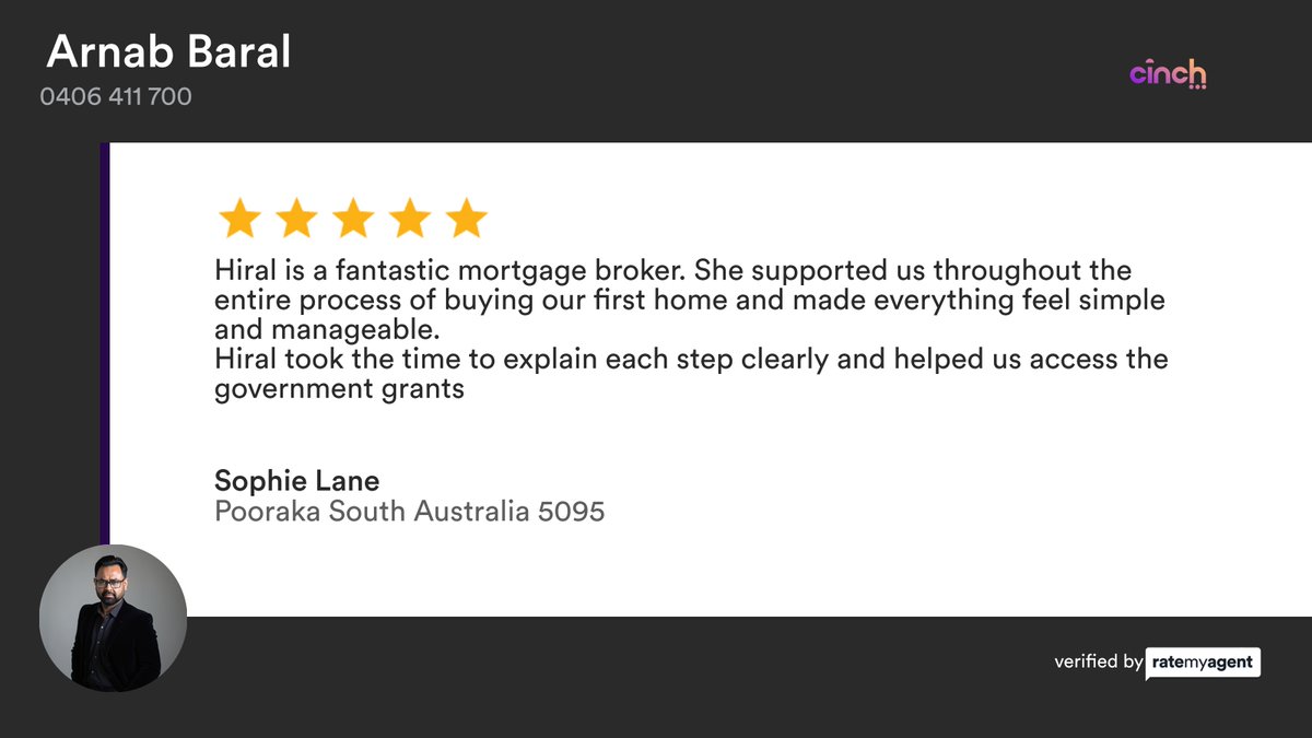 arnabsep's tweet photo. My latest RateMyAgent review in Pooraka.

https://t.co/cJTnCySNRu

Visit us at https://t.co/byUGpf2Ln3
...
#ratemyagent #mortgagebroking https://t.co/q7sVNbEE3n
