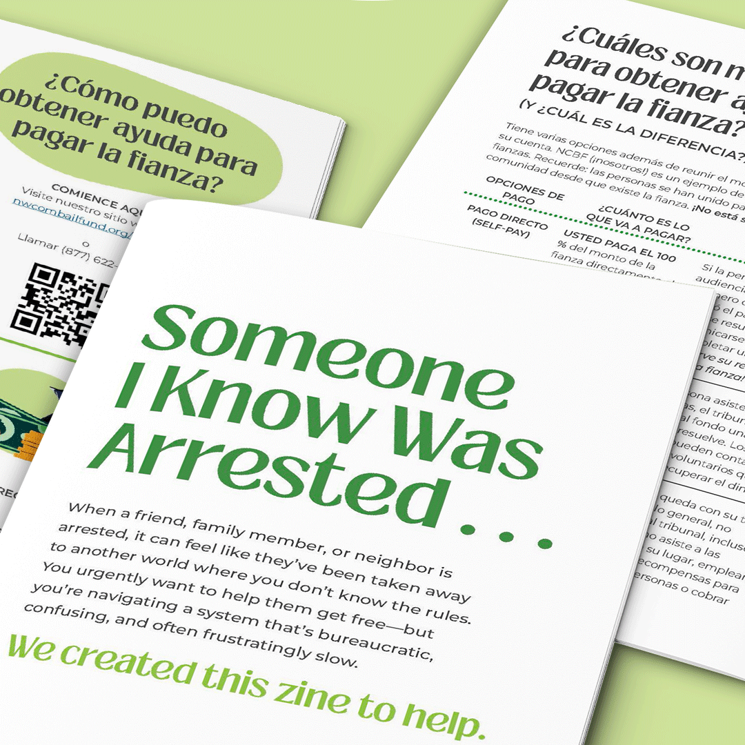 NWCBailFund's tweet photo. NCBF is excited to share our zine! It's a guide for anyone navigating a loved one's arrest. We demystify the complex first stages of a criminal case &amp; offer tips about jail rosters, bail payment options, &amp; supporting folks in jail. Check it out/pass it on! https://t.co/0BI1ZZ8IRb https://t.co/0LycvE1T1g